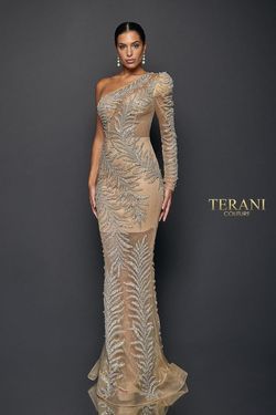 Style 1922GL0659 Terani Couture Gold Size 6 Pageant Tall Height Straight Dress on Queenly