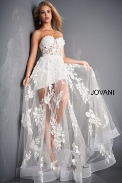 Style 02845 Jovani White Size 8 Tall Height Strapless A-line Dress on Queenly