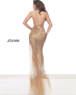 Style 02494 Jovani Gold Size 4 Tall Height Side slit Dress on Queenly