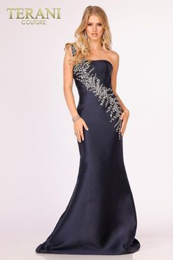 Style 231P0176 Terani Couture Blue Size 8 Navy Prom Floor Length Straight Dress on Queenly
