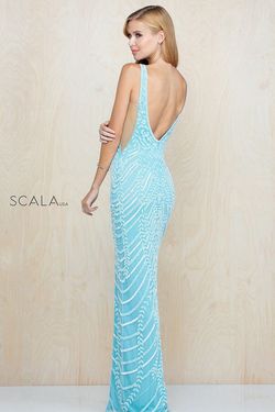 Style 60222 Scala Blue Size 2 Tall Height Black Tie Side slit Dress on Queenly