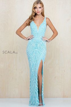 Style 60222 Scala Blue Size 2 Black Tie Side slit Dress on Queenly