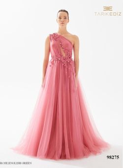 Style 98275 Tarik Ediz Pink Size 6 Tulle Tall Height Ball gown on Queenly