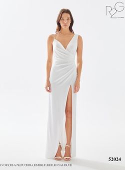 Style 52024 Tarik Ediz White Size 14 Plus Size Tall Height Ivory Prom Side slit Dress on Queenly