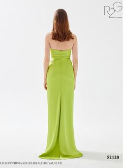 Style 52120 Tarik Ediz Green Size 4 Silk Tall Height Satin Pageant Side slit Dress on Queenly