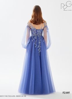 Style 52105 Tarik Ediz Blue Size 12 Tulle Floor Length Tall Height Ball gown on Queenly