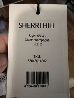Style 55046 Sherri Hill Gold Size 2 Jewelled Black Tie Sequin Side slit Dress on Queenly