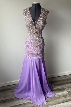 Jovani Purple Size 8 Black Tie Military Sheer Mermaid Dress on Queenly