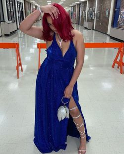 Promgirl Blue Size 12 Floor Length 50 Off Black Tie Side slit Dress on Queenly