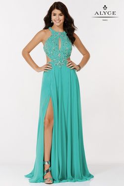 Style 6678 Alyce Paris Green Size 0 Halter Tulle Tall Height Straight Dress on Queenly