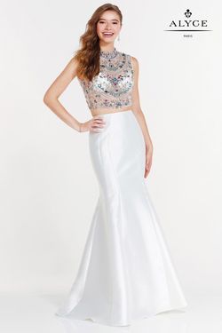 Style 6706 Alyce Paris White Size 0 High Neck Keyhole Silk Straight Dress on Queenly