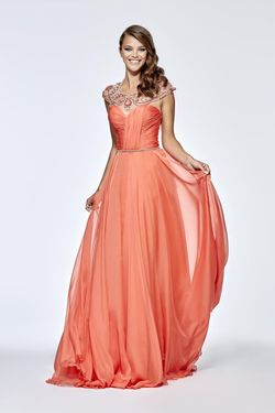 Style 93180 Tarik Ediz Orange Size 2 Tall Height Tulle Silk Straight Dress on Queenly