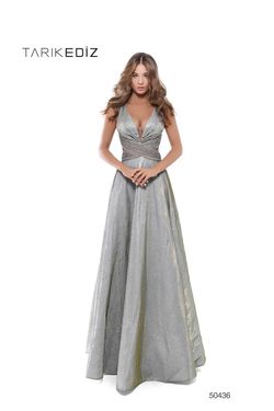 Style 50436 Tarik Ediz Silver Size 6 Pageant Prom A-line Dress on Queenly