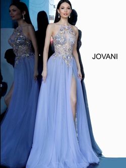 Style 00594 Jovani Blue Size 4 Pageant Lavender Side slit Dress on Queenly