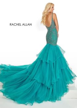 Style 5099 Rachel Allan Green Size 8 Tall Height V Neck Mermaid Dress on Queenly
