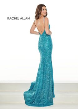 Style 5101 Rachel Allan Blue Size 6 Turquoise Side slit Dress on Queenly