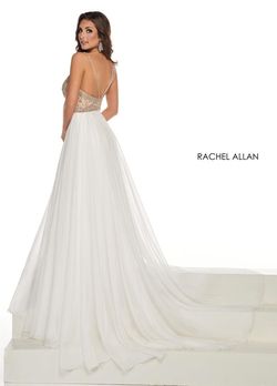 Style 50010 Rachel Allan White Size 2 Floral Jewelled Side slit Dress on Queenly