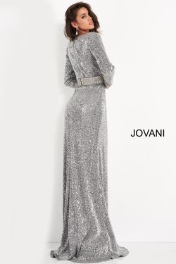 Style 05946 Jovani Silver Size 14 Black Tie Floor Length Pageant Side slit Dress on Queenly