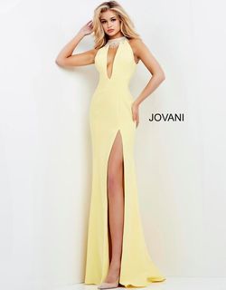 Style 02461 Jovani Yellow Size 6 Pageant Side slit Dress on Queenly