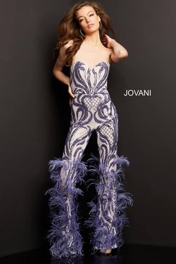 Style 05669 Jovani Purple Size 14 Strapless Tall Height Black Tie Jumpsuit Dress on Queenly