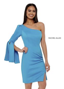 Style 50038 Rachel Allan Blue Size 8 Tall Height Mini Cocktail Dress on Queenly