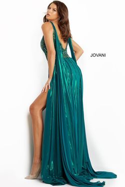 Style 07249 Jovani Green Size 4 Black Tie Pageant Prom Side slit Dress on Queenly