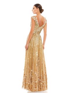 Style 5223D Mac Duggal Gold Size 2 Tall Height Floor Length Straight Dress on Queenly