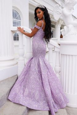 Style PS22042 Portia and Scarlett Purple Size 10 Tall Height Black Tie Mermaid Dress on Queenly