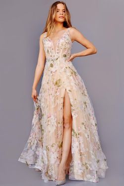 Style JVN23697 Jovani Nude Size 6 Prom Floor Length Tall Height Side slit Dress on Queenly