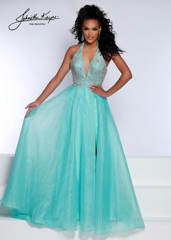 Style 2676 Johnathan Kayne Blue Size 6 Turquoise Tall Height Black Tie Silk Ball gown on Queenly