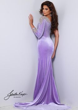 Style 2610 Johnathan Kayne Purple Size 16 Tall Height Black Tie Velvet Jersey Side slit Dress on Queenly