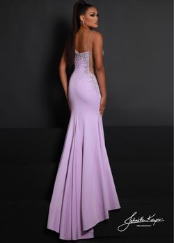 Style 2674 Johnathan Kayne Purple Size 12 Tall Height Black Tie Jersey Sheer Side slit Dress on Queenly