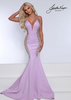 Style 2690 Johnathan Kayne Purple Size 8 Black Tie Jersey Sheer Side slit Dress on Queenly