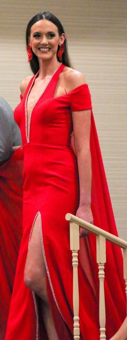 Nicole Bakti Red Size 6 Floor Length Black Tie Side slit Dress on Queenly