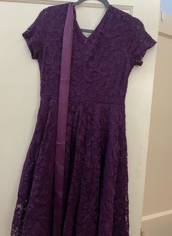 Bridesmay Purple Size 8 Midi Lace Cocktail Dress on Queenly