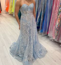 Sherri Hill Blue Size 8 Floor Length Sheer Ball gown on Queenly