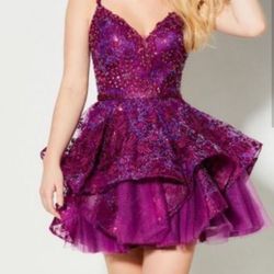 Ellie Wilde Purple Size 00 Mini V Neck Floor Length Tulle A-line Dress on Queenly