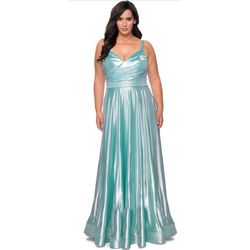 La Femme Blue Size 12 Military Floor Length Plus Size A-line Dress on Queenly