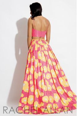 Rachel Allan Yellow Size 12 Hot Pink Prom Floor Length Floral Plus Size Ball gown on Queenly
