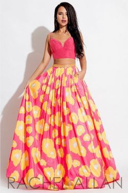 Rachel Allan Yellow Size 12 Hot Pink Prom Floor Length Floral Plus Size Ball gown on Queenly