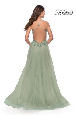 La Femme Green Size 4 Prom Sequined Floral Side slit Dress on Queenly