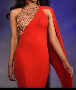 Jovani Red Size 4 Prom Tall Height Jersey Straight Dress on Queenly