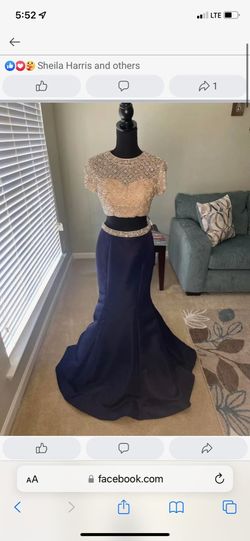 Blush Blue Size 4 Navy Floor Length Mermaid Dress on Queenly