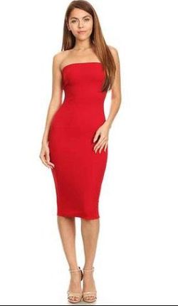 Moa collection Red Size 12 Military Strapless Wedding Guest Straight Dress on Queenly