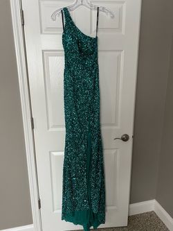Sherri Hill Green Size 2 One Shoulder Side Slit Straight Dress on Queenly