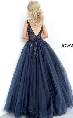 Style 55634 Jovani Blue Size 4 Navy Black Tie Pageant Ball gown on Queenly