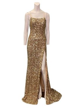Style 3044A Sophia Thomas Gold Size 2 Euphoria Floor Length Side slit Dress on Queenly