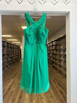Azazie Green Size 12 Floor Length Plus Size Wedding Guest A-line Dress on Queenly