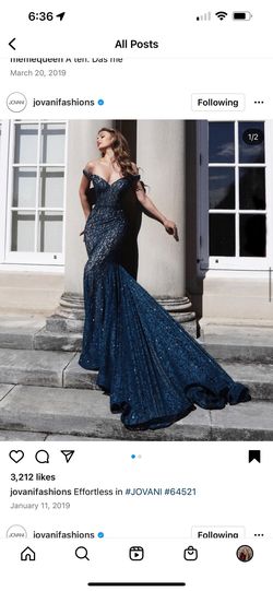 Jovani Blue Size 6 Floor Length Pageant Mermaid Dress on Queenly