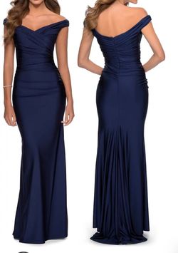 La Femme Blue Size 10 Jersey Floor Length Navy Straight Dress on Queenly